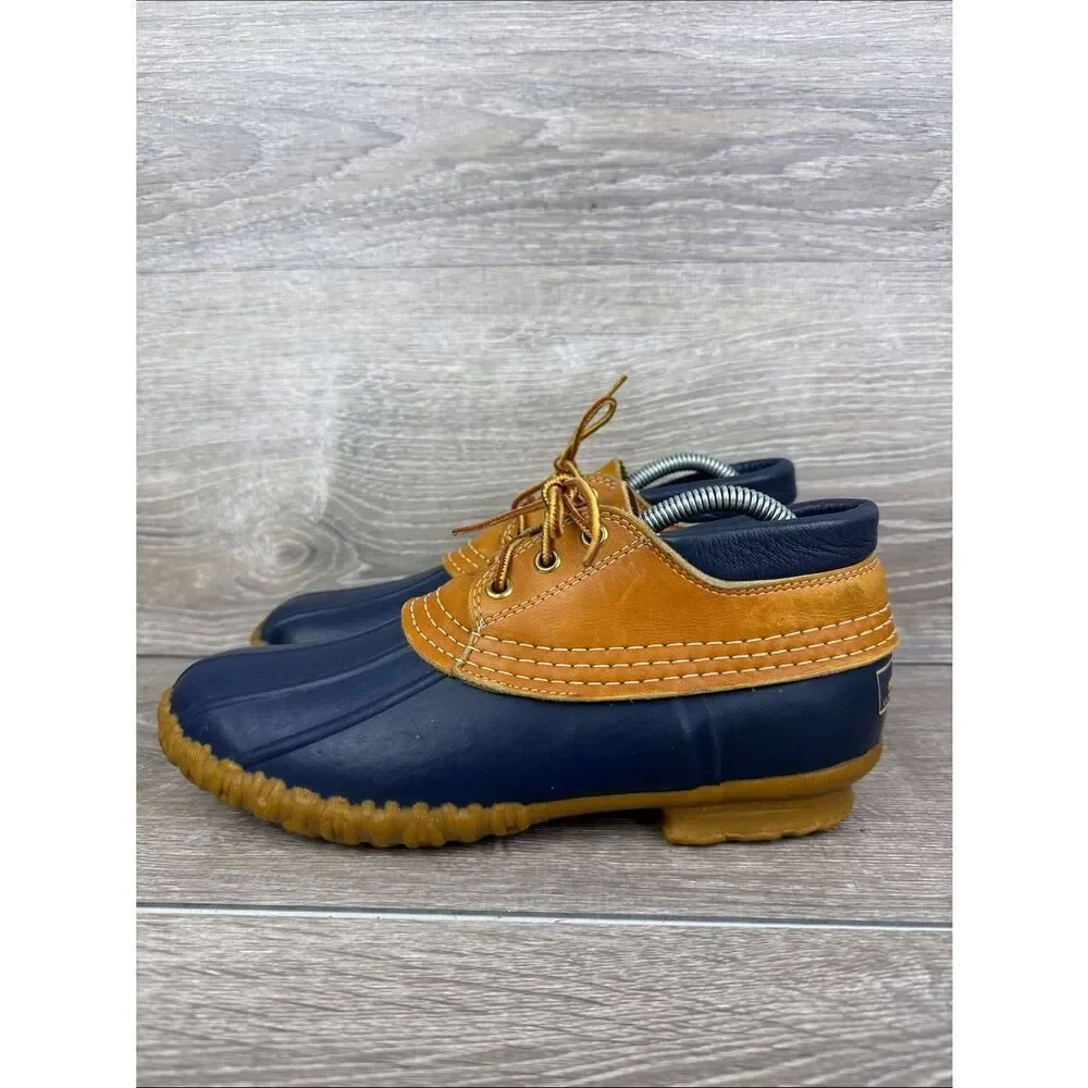 L.L. Bean Maine Hunting Shoe Women’s Sz 8 Waterproof Tan Leather Navy Moc Boots